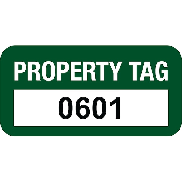 Lustre-Cal Property ID Label PROPERTY TAG Polyester Green 1.50in x 0.75in Serialized 0601-0700, 100PK 253772Pe1G0601 - main
